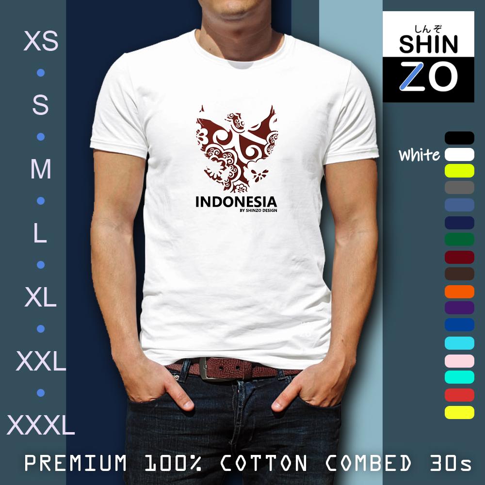 Shinzo Design - Kaos Premium Cotton Combed 30s Ring Spun Export Quality - Oblong Distro T Shirt Tee Casual Fashion Atasan Cloth Anime Custom - Pria Wanita - Dirgahayu Republik Indonesia Garuda Pancasila Batik - Premium White Putih