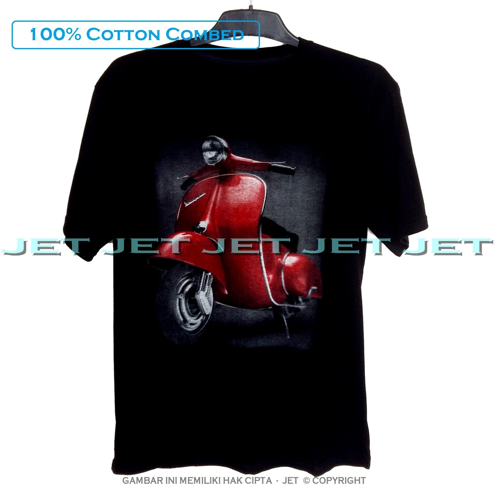 JeT - Black T-Shirt Premium Cotton Combed Motor Vespa Merah