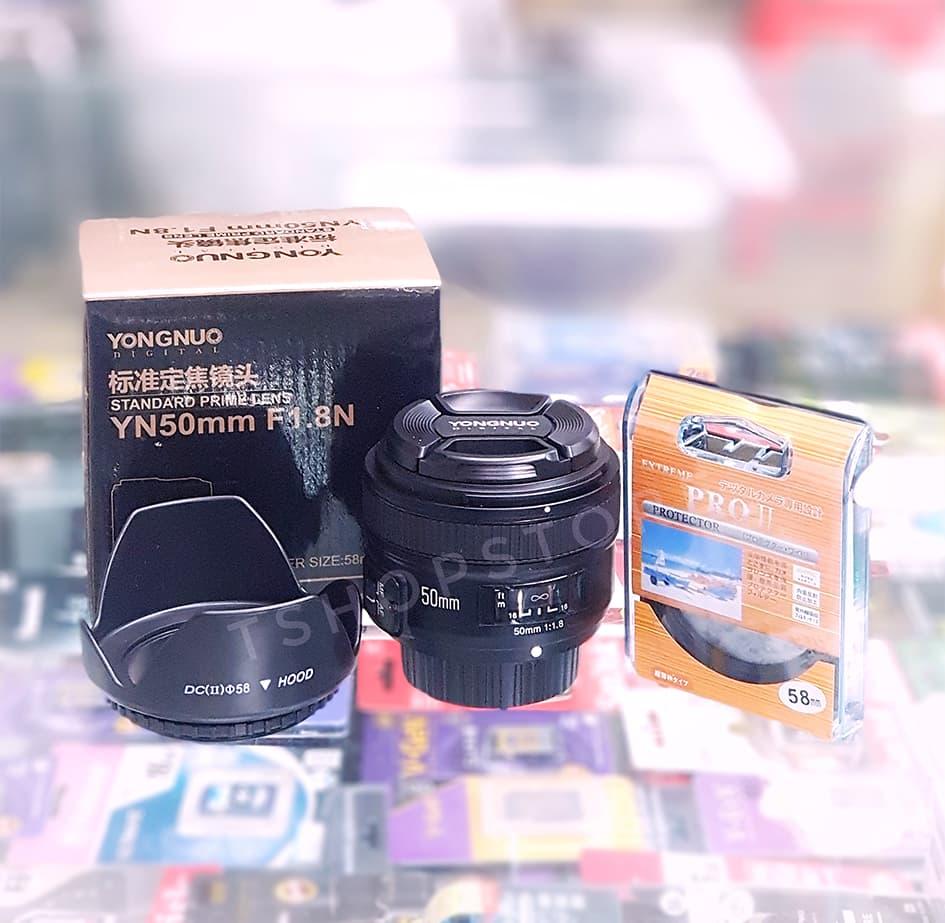 Lensa YongNuo 50mm F1.8 for NIKON (Free UV Filter + Lens Hood)