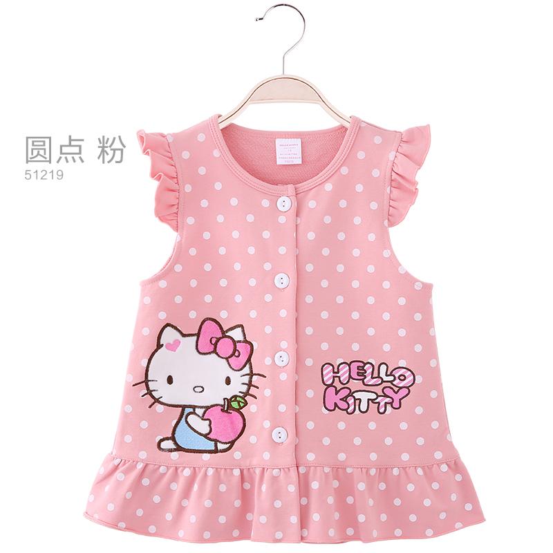 Hellokitty Katun Baru Anak Musim Semi Dan Musim Gugur Rompi Kain Luar Kardigan (51219 Titik-Titik Bulat Bedak)