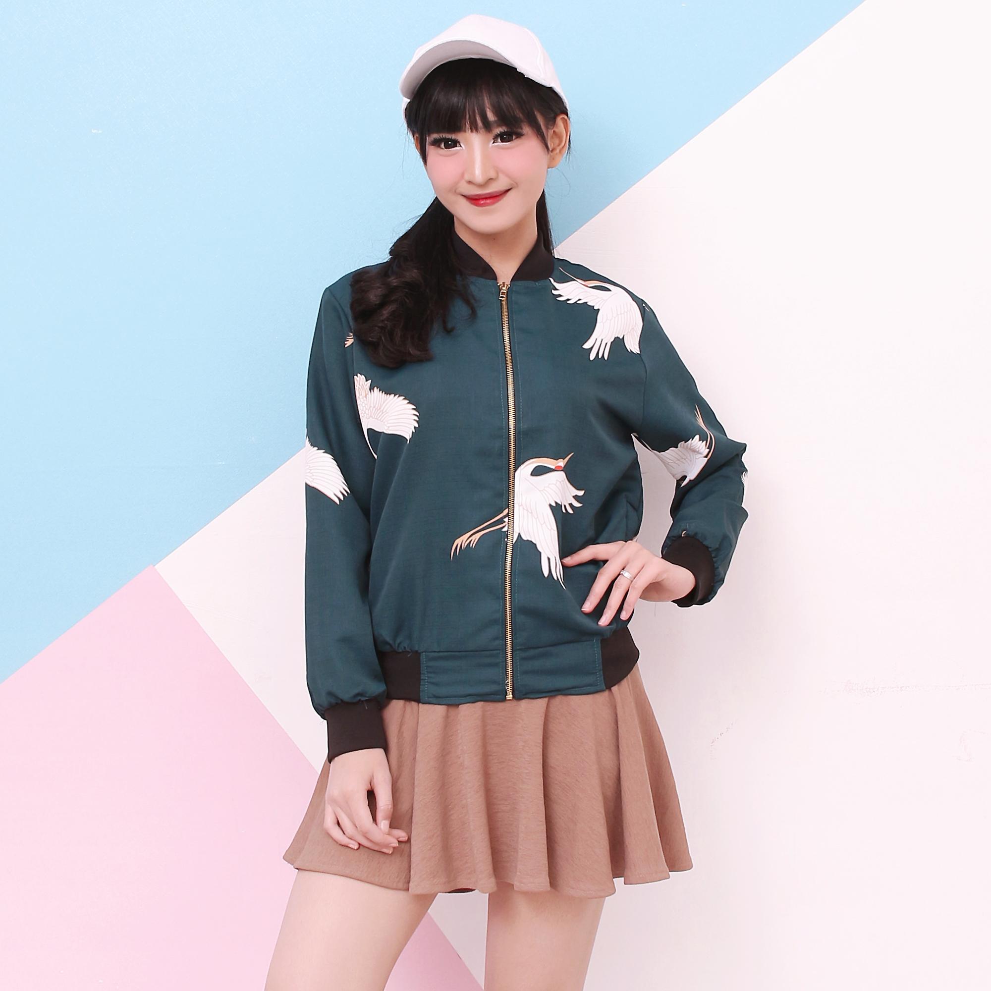 LEMONE Tumblr Tee Kaos Cewe Premium Jaket Bomber Wanita - Hijau