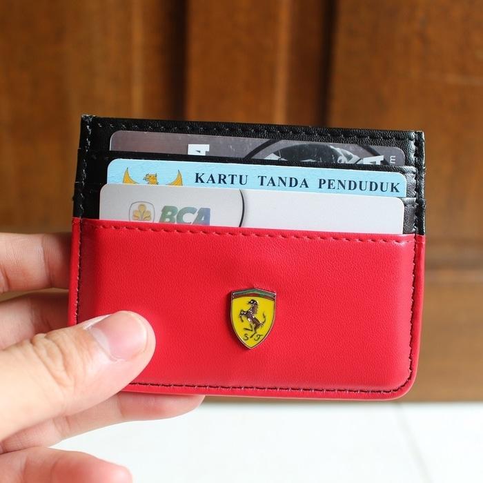DOMPET KARTU CARD HOLDER ASLI KULIT IMPORT FERRARI CC07 RED BLACK