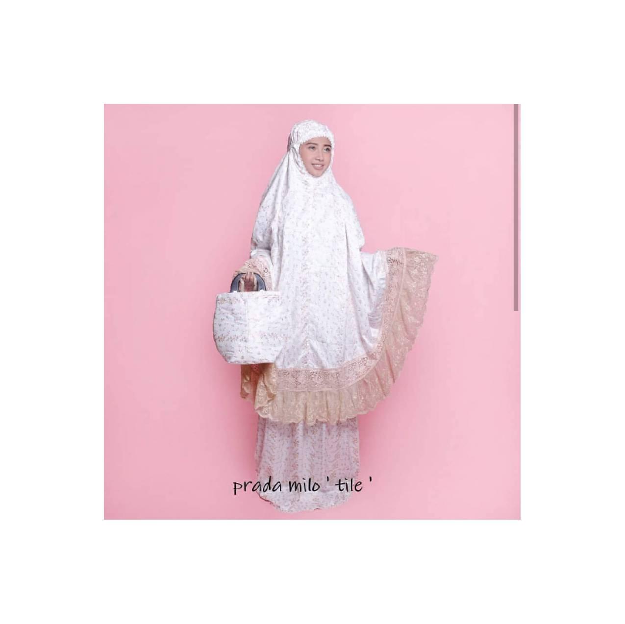 Mukena premium prada milo tile renda import mewah