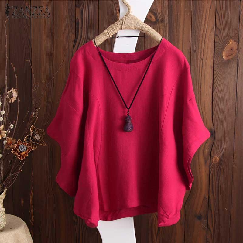 ZANZEA Women Casual Loose Cotton Blouse Tee T Shirt Basic Plus Size Top - intl