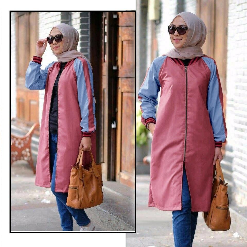 Hoziro - Baju Atasan Outwear Wanita Muslimah Aliyah Bahan Denim Chambrey