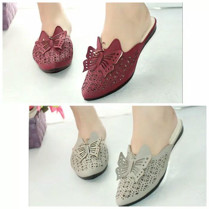 Mule sandal selop kokop laser butterfly