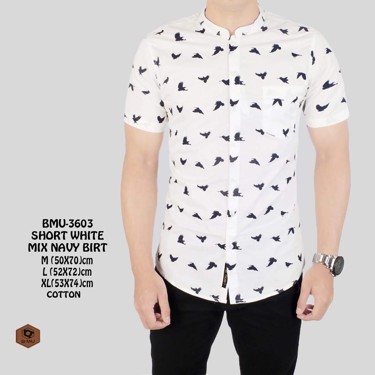 bajuku murah short white mix navy bird kemeja koko pria baju koko kemeja pria tangan pendek motif kembang bunga kerah lipat short slevees long sleeves kemeja distro kerja kantor casual formal atasan pria fashion pria kaos oblong superhero kemeja pantai