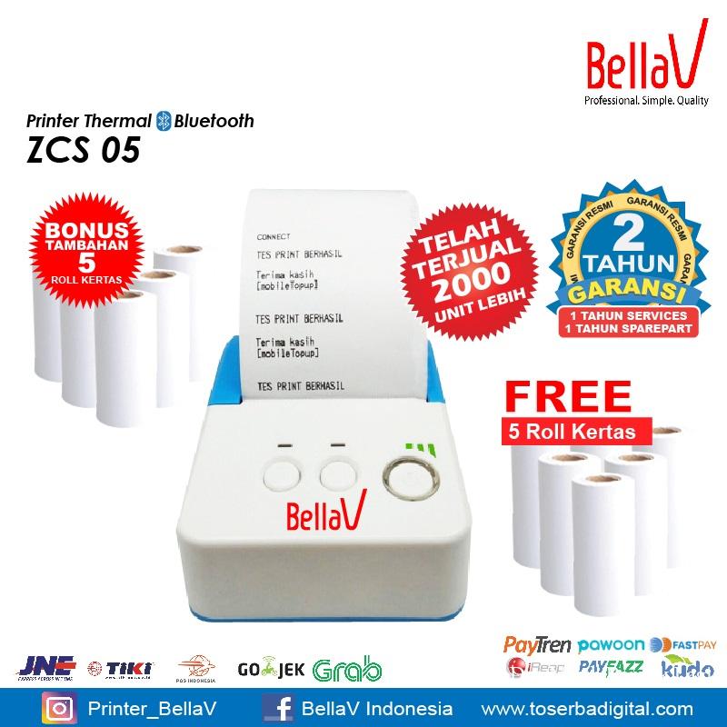Printer Thermal Bluetooth Bellav ZCS 05 Plus Kertas 5 Roll Kertas