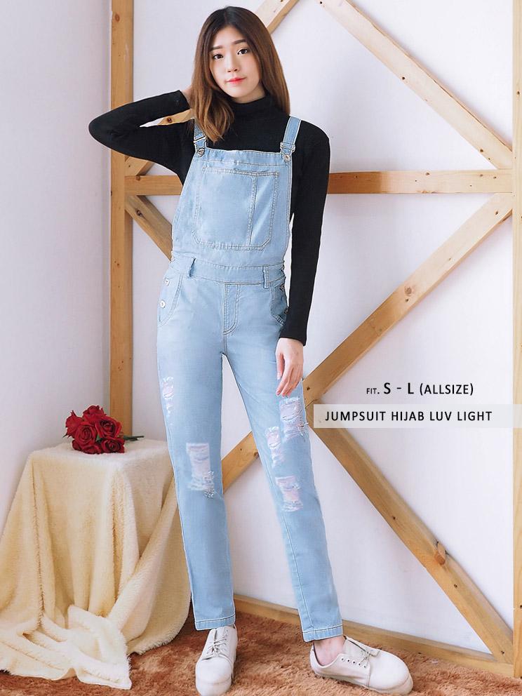 (SALE) Gamis Overall Maxi Dress Jumpsuit Jeans - Long Overall Kombinasi (TANPA INNER / BAJU DALAM)