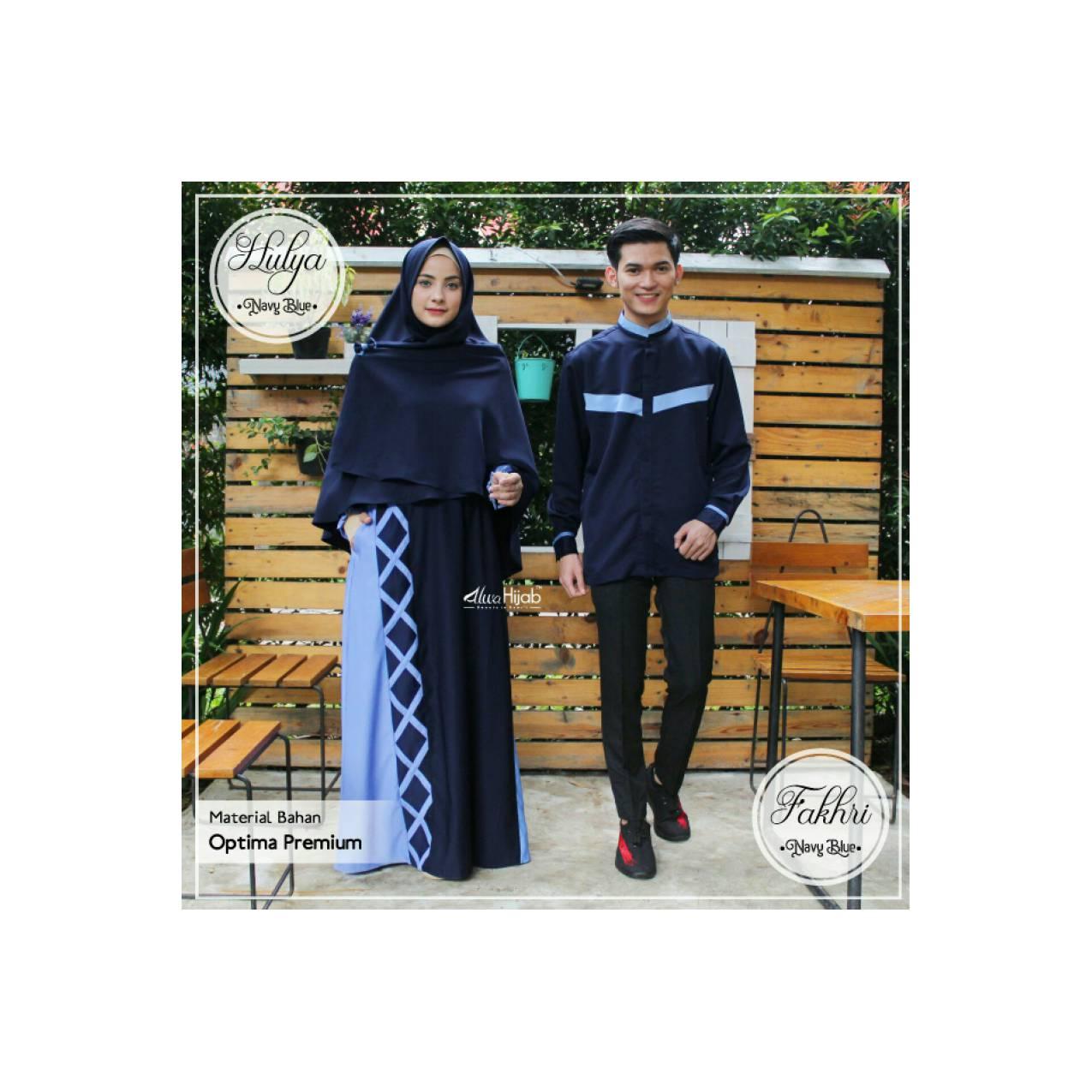 Couple set by Alwa hijab/ gamis/ baju koko / couple navy blue