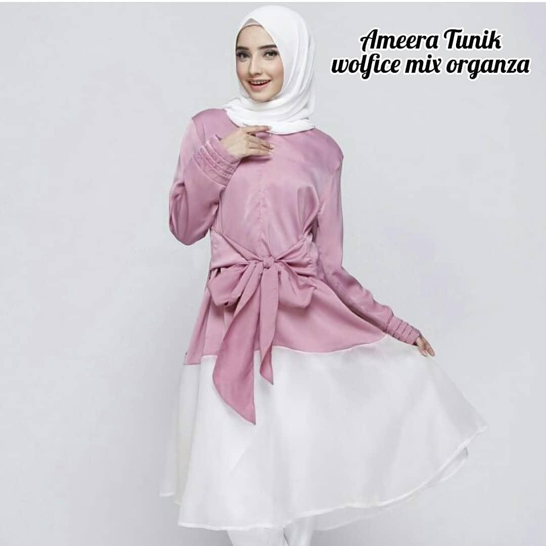 Baju Original Ameera Tunik Muslim Wolfice mix Organza Muslim Casual Pakaian Muslim Wanita Muslim Modern Terbaru Termurah 2018