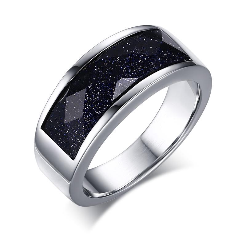 VNOX Stainless Steel Batu Pasir Biru Laporan Cincin untuk Women Wedding Band Pertunangan Janji