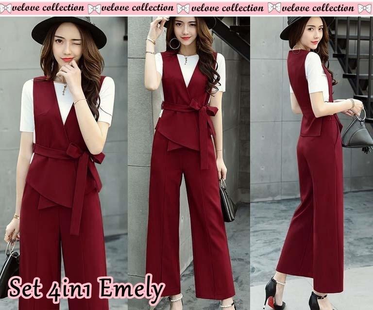 Setelan jumpsuit 4in1 emily  /fashion wanita/ muslim/ fashion muslim/ atasan wanita/ kemeja wanita/ blouse wanita / fashion anak/ baju anak / baju anak cewek / jaket wanita/ cardigan / hoddie / tunik