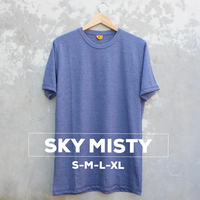 Baju Kaos Polos Oblong Bandung SKY MISTY Biru Navy Muda Cewek Cowok