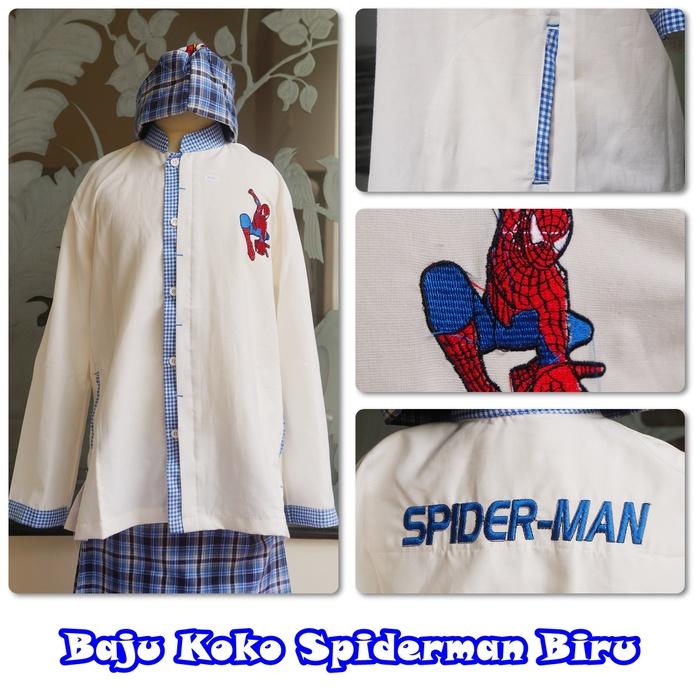 Baju Koko Cars Spiderman Biru XL / baju koko / baju koko anak / baju muslim / baju koko karakter / baju koko murah / baju koko keren / baju koko lucu / baju koko berkualitas
