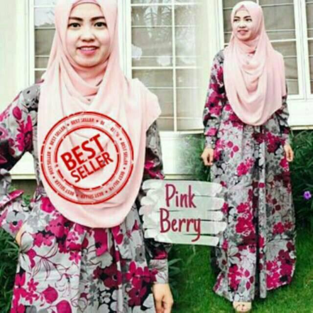 Gamis katun jepang ORIGINAL Gamis magda pink berry lyra virna busana muslim tanah abang syari motif Size xL bluberry