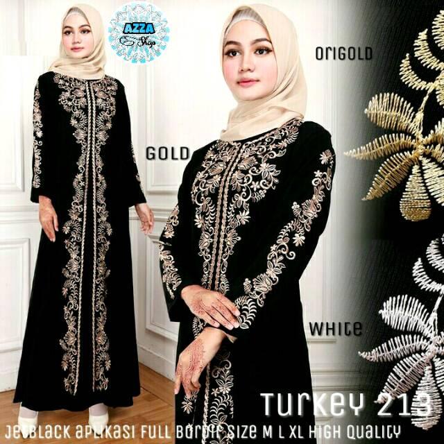 Abaya Arab Turkey Jubah India Umroh Haji Gamis Jalabiya Mesir Baju Pengajian Hitam Cantik Murah 213 (Gold L)