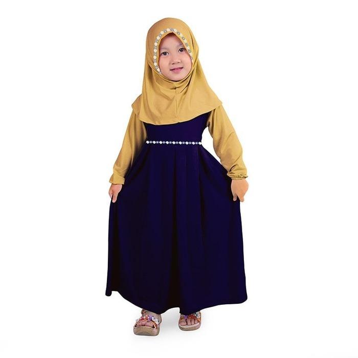 Baju Muslim Gamis Anak Perempuan Warna Navy Cream Lucu Simple