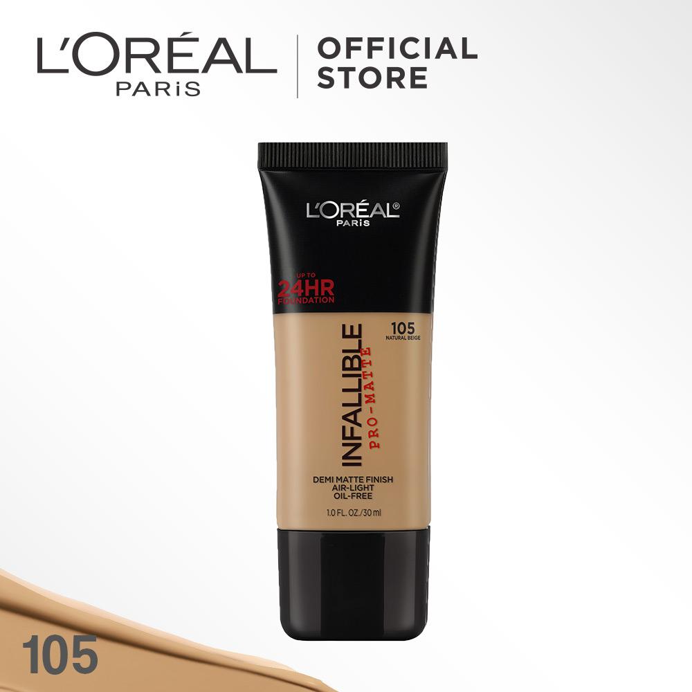 L'Oreal Paris Infallible Pro Matte Liquid Foundation - 105 Natural Beige by L'Oreal Paris Makeup Loreal Foundation Cair Matte For Normal to Oily Skin / Kulit Berminyak Long Lasting Tahan Lama