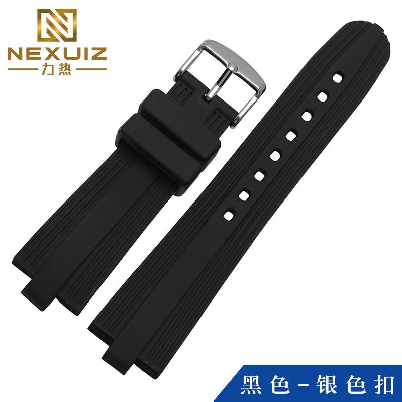 Nexuiz Silikon tali jam tangan pengganti Bvlgari hitam Gesper pin model cembung mulut Lakban pria karet 22*7mm suku cadang