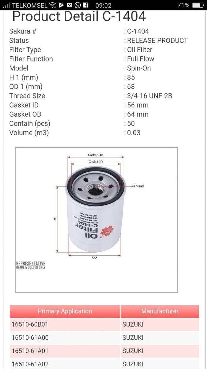 PROMO Filter Oli Suzuki Grand Vitara C-1404 Sakura