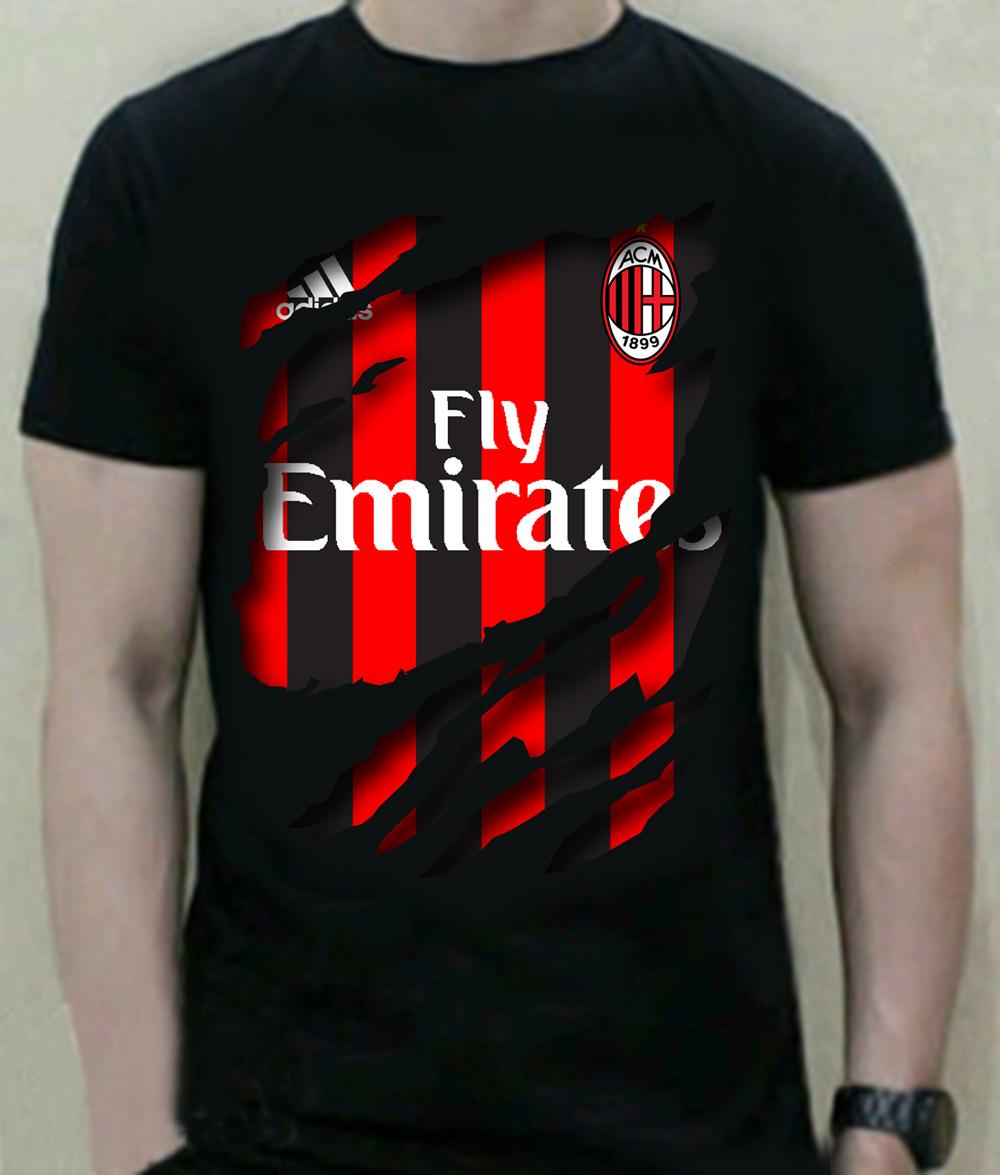 Kaos Pria Bola Dominic Desain 3D Sablon DTG PREMIUM Club MILAN - Hitam