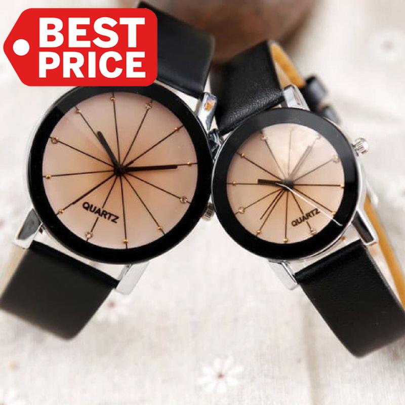 TOKO49 - Jam Tangan Pria Wanita couple Kulit PU Stainless Steel Analog - Cream