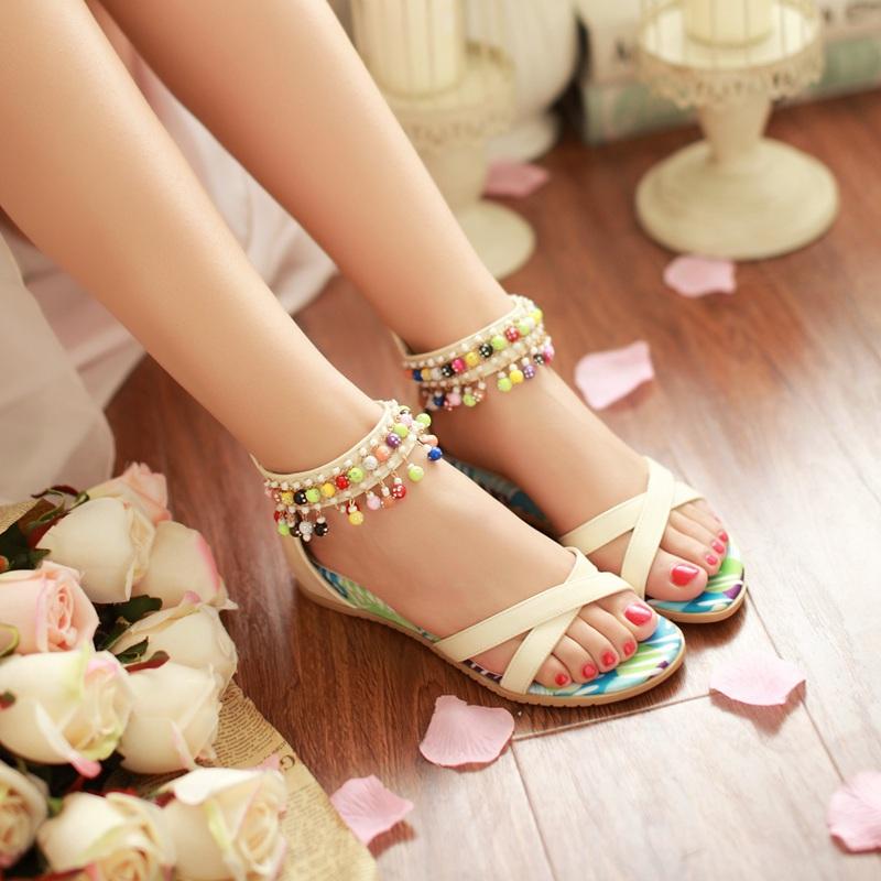Sepatu Putri Korea Modis Gaya Panas Musim Sandal Musim Panas Anak Perempuan Remaja (Warna Beras)