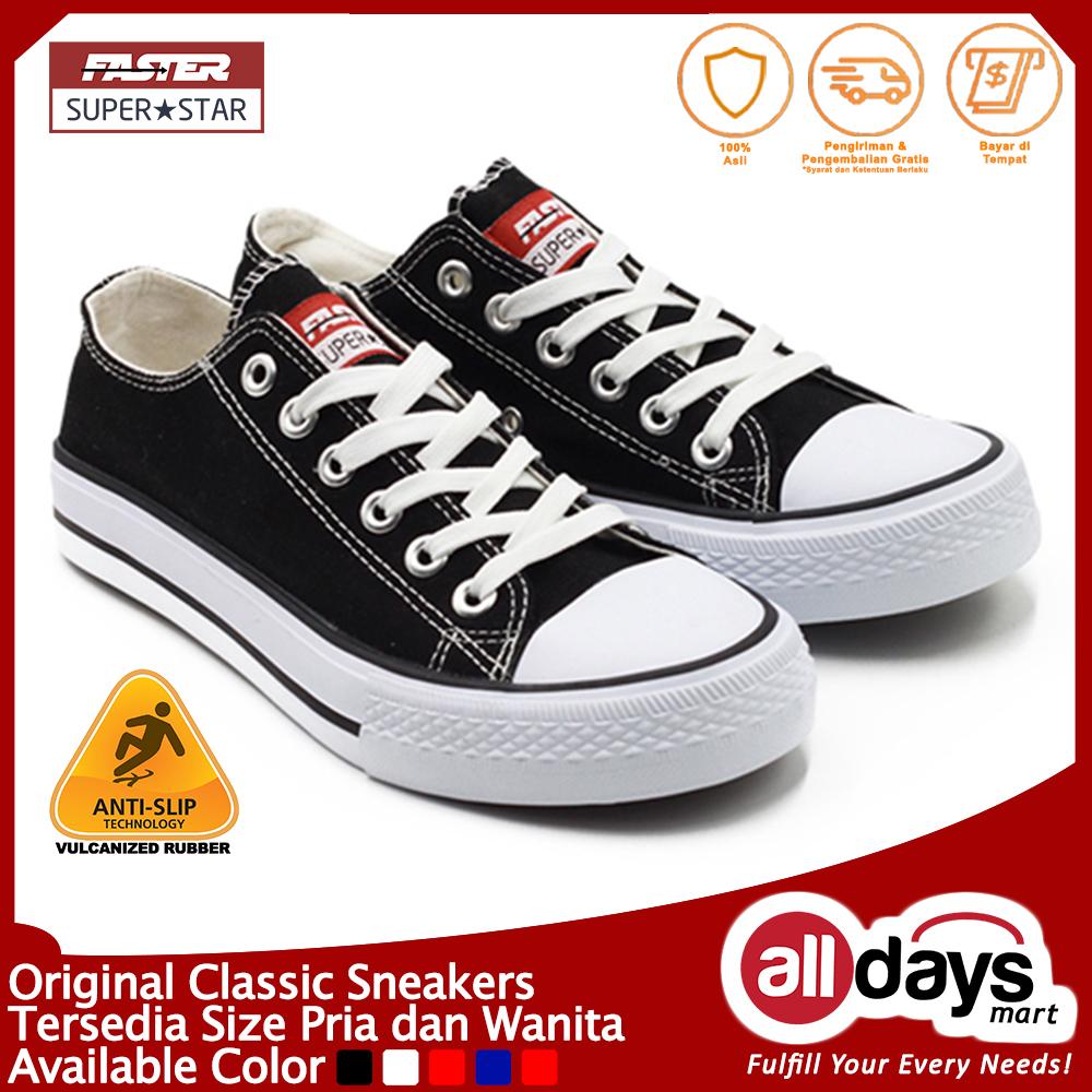 Faster Sepatu Sneakers Kanvas Pria 1603-01 - Hitam/Putih 40-45