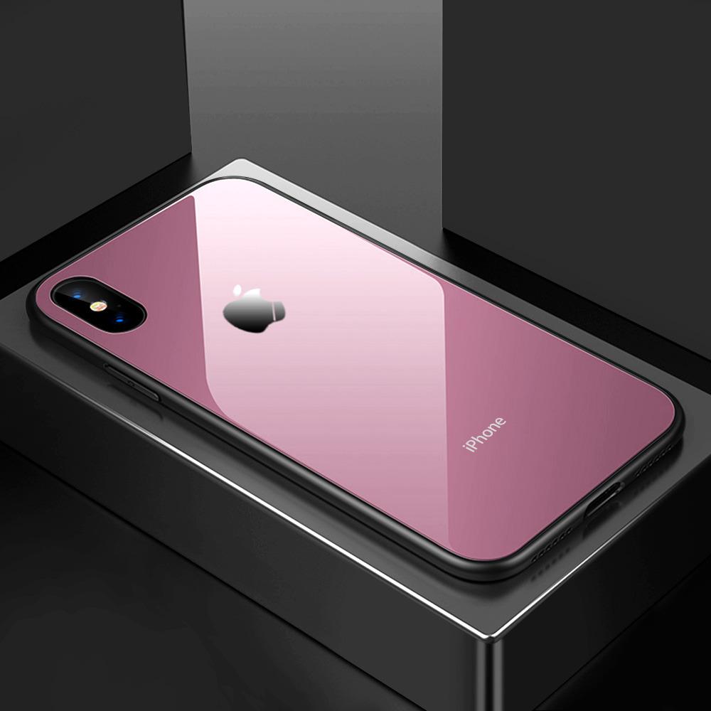 Tempered Glass Case Iphone X / 10 Premium Soft Hard Casing Kaca - PINK