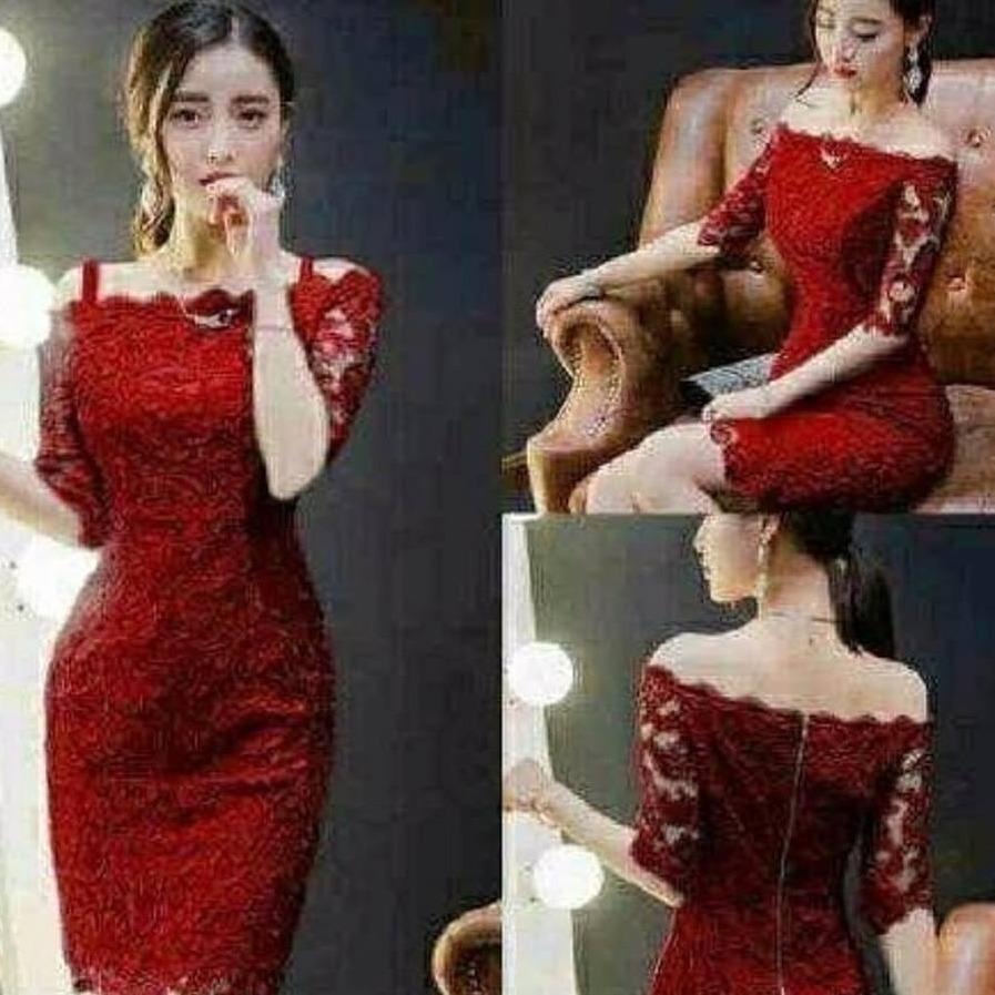 Midi Dress Brokat Sabrina Maroon