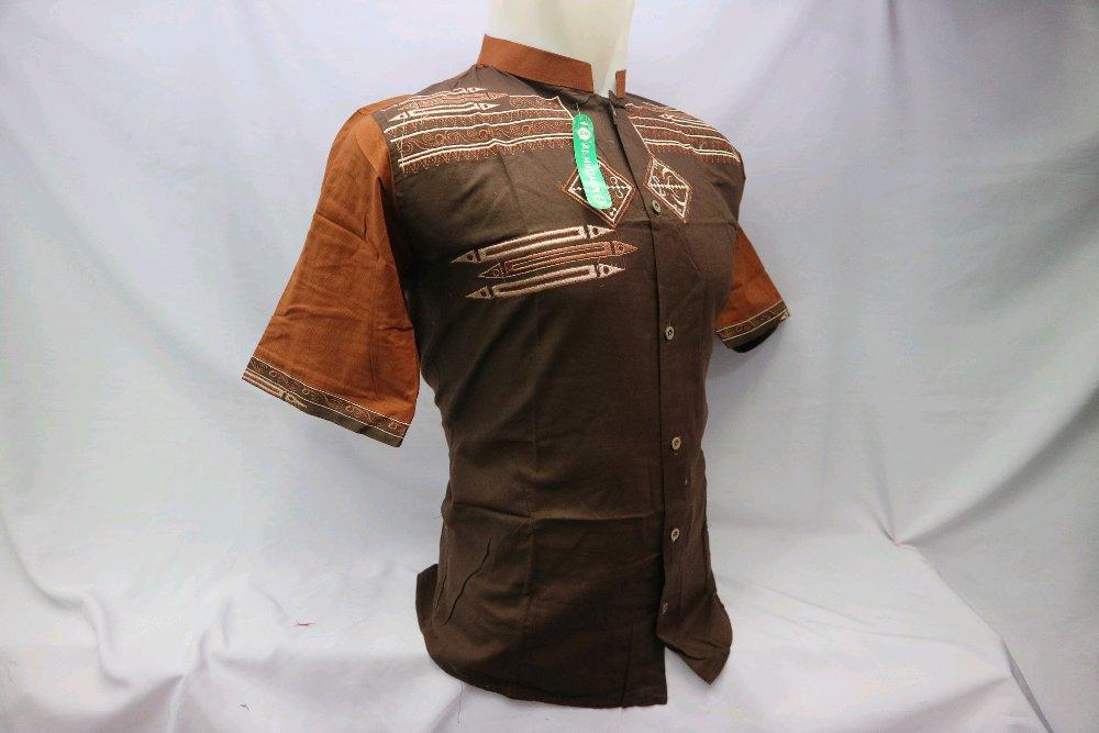 Busana Muslim Pria Baju Koko Coklat Bordir Lengan Pendek Tanah Abang Jakarta KWV 062 di lapak Al Muttaqin Collection produsenbajukoko