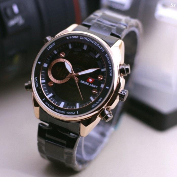 Swiss Army - FASHION - Indigo Dual Time - Jam Tangan Pria Strap Rantai - SA-5185