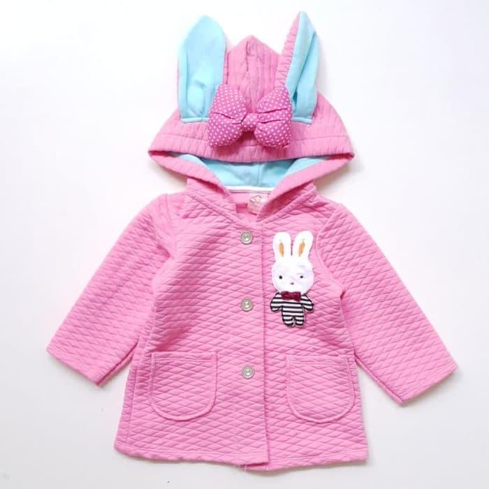 Jual Jaket Mantel Waffle Anak Perempuan Cewek Hoodie Telinga Kelinci -