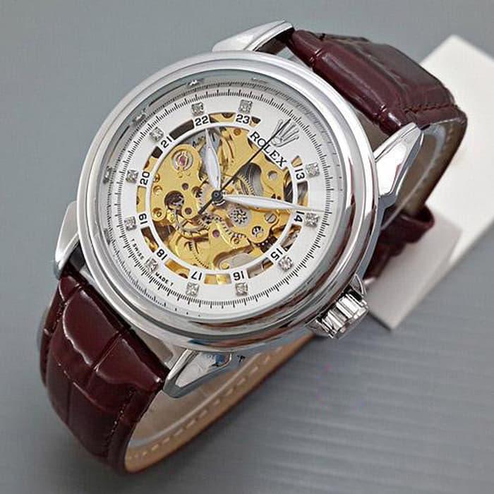 ASLI!!! Rolex Skeleton Diamond Leather Brown