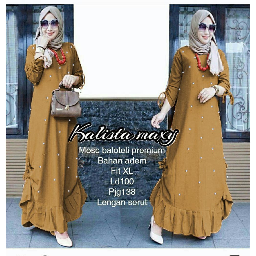 Ayako Fashion Lengan Panjang Maxi Mutiara Emma / Gamis Wanita Terbaru / Lengan Serut / Dress Muslim / Baju Muslim (6 Warna)