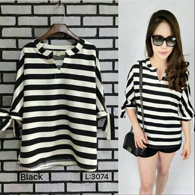 Sumber fashion jakarta -baju atasan Basic NIKI STRIPE wanita - konveksi tanah abang