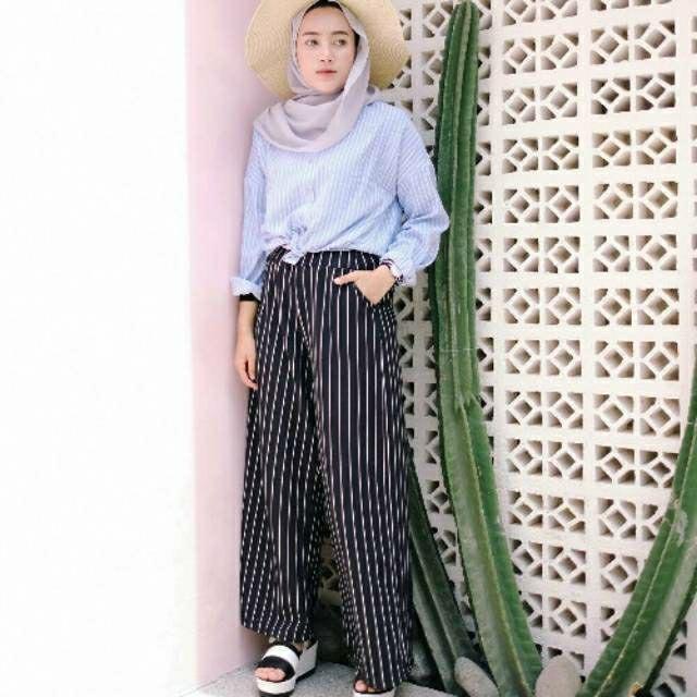 Celana Kulot Strip Salur Baru Terlaris Minimalist Elegant Trendy Murah Keren Nca Fashion Grosir Purwokerto