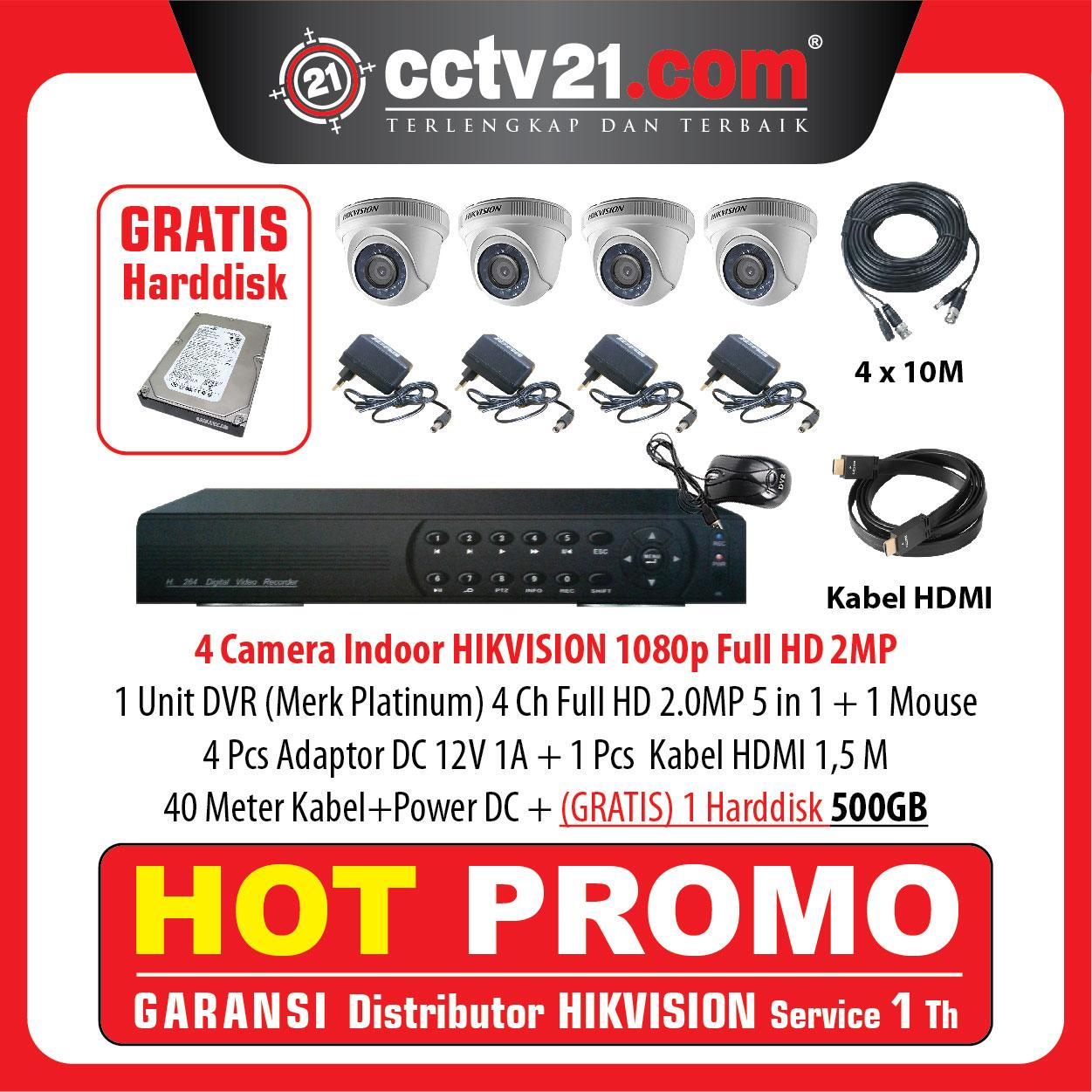Hot Promo Paket 4 Camera Full HD Real 2MP Free Harddisk Lengkap Tinggal Pasang