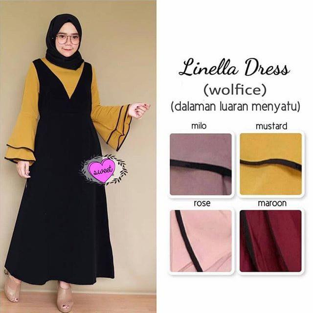 Linella dress / longdress setelan overall rok gamis baju muslim remaja (marron)