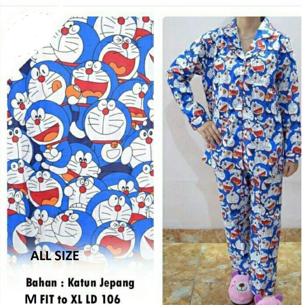 Baju Tidur Santai Lengan Panjang Doraemon - All Size - Fit To XL