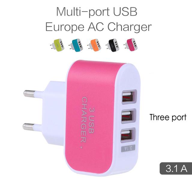 USB Kepala Charger Batok 3 Port EU Plug 3.1 Ampere 3 in 1