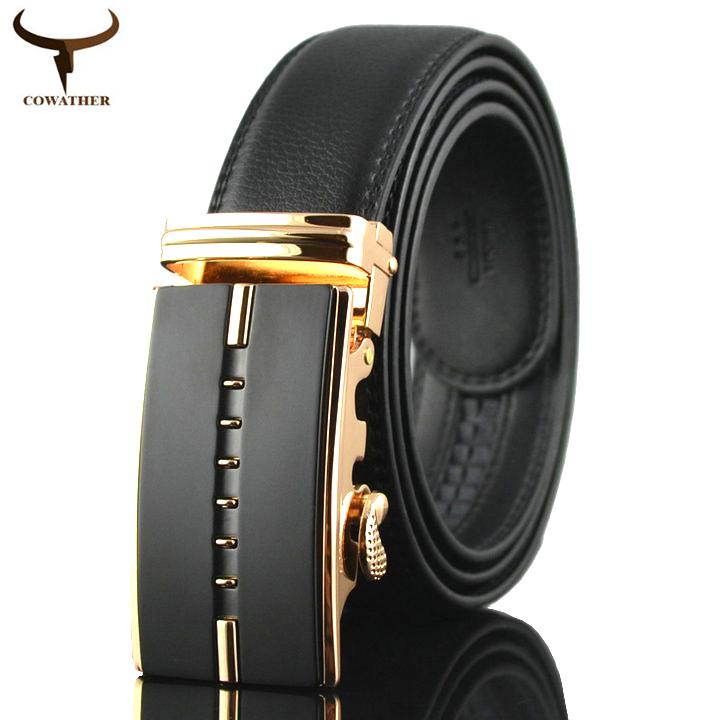 COWATHER Ikat Pinggang Pria Sabuk, 100% Sapi Kulit Slide Ratchet Sabuk untuk Pria, Kasual Otomatis Gesper Sabuk Pinggang untuk Pria, Busana Kasual Jeans Gaun Sabuk, Trims agar sesuai