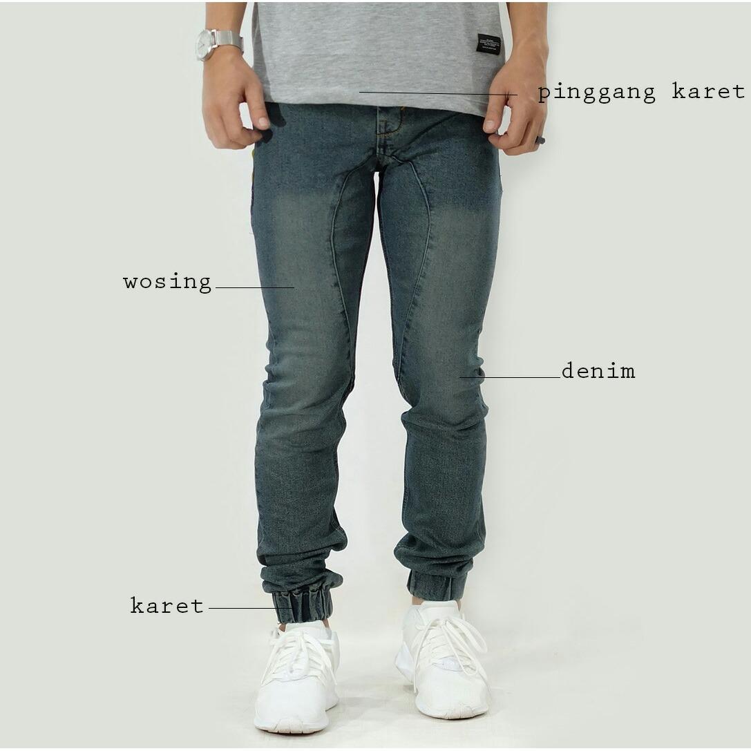 Celana jeans joger denim pinggang karet murah best seller
