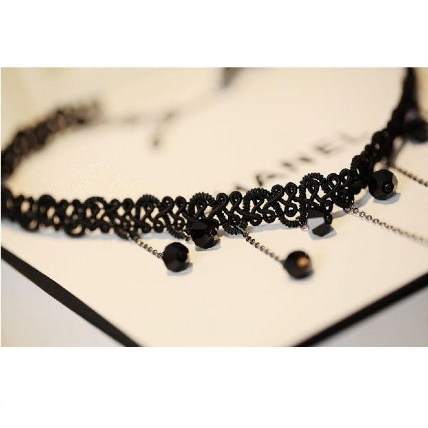 Vienna Linz Kalung Wanita Lace Fringed Drop Moniq Rajutan Choker Korea Girl Fashion Accessories Neckle Modis Short for Party Kerja Aksesoris Wanita Perhiasan Pelengkap Busana Chocker Menawan Charming Cantik Beauty s9901 - Black