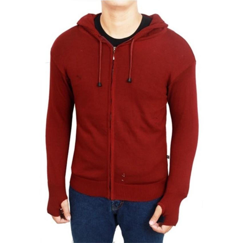 switer rajut cardigan pria maroon