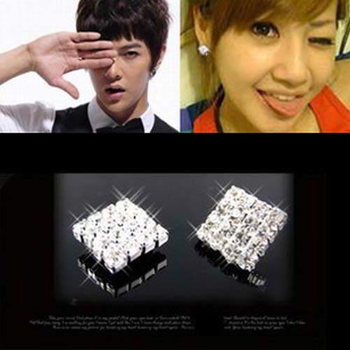 Anting Diamond Square Ear Clip No Needle Magnet REA340