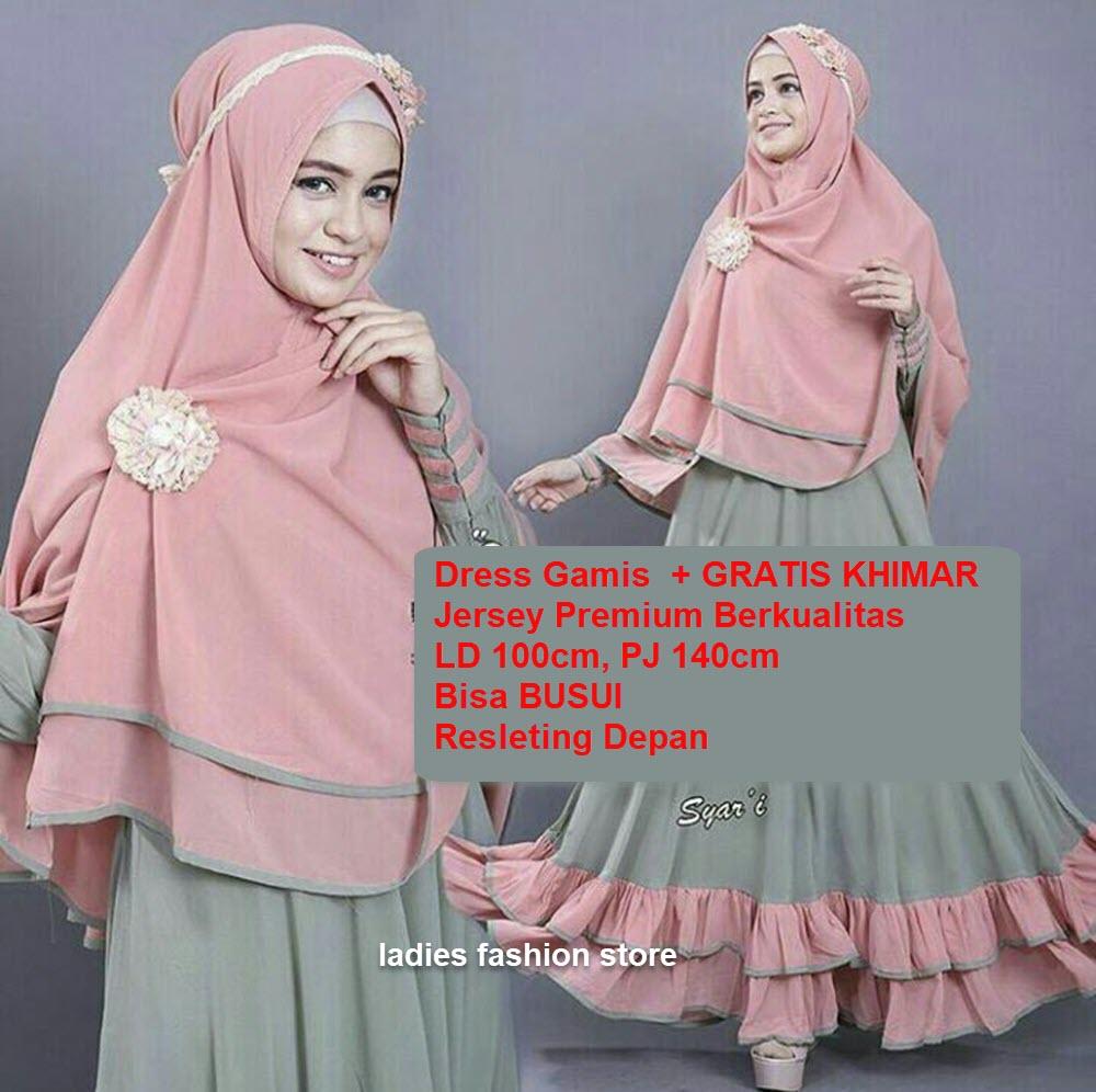 Baju Gamis GRATIS KHIRMAR / Maxi Dress Muslim Wanita Syari 2in1 / Dress BUSUI / Gamis Wanita / Baju Muslim / Hijab Muslim / Fashion Muslim / Syar'i Muslim / Maxi Dress Lengan Panjang / Gamis Modern / Dress Gamis Syari Gombrong Panjang (LLABE) 1N - Hijau