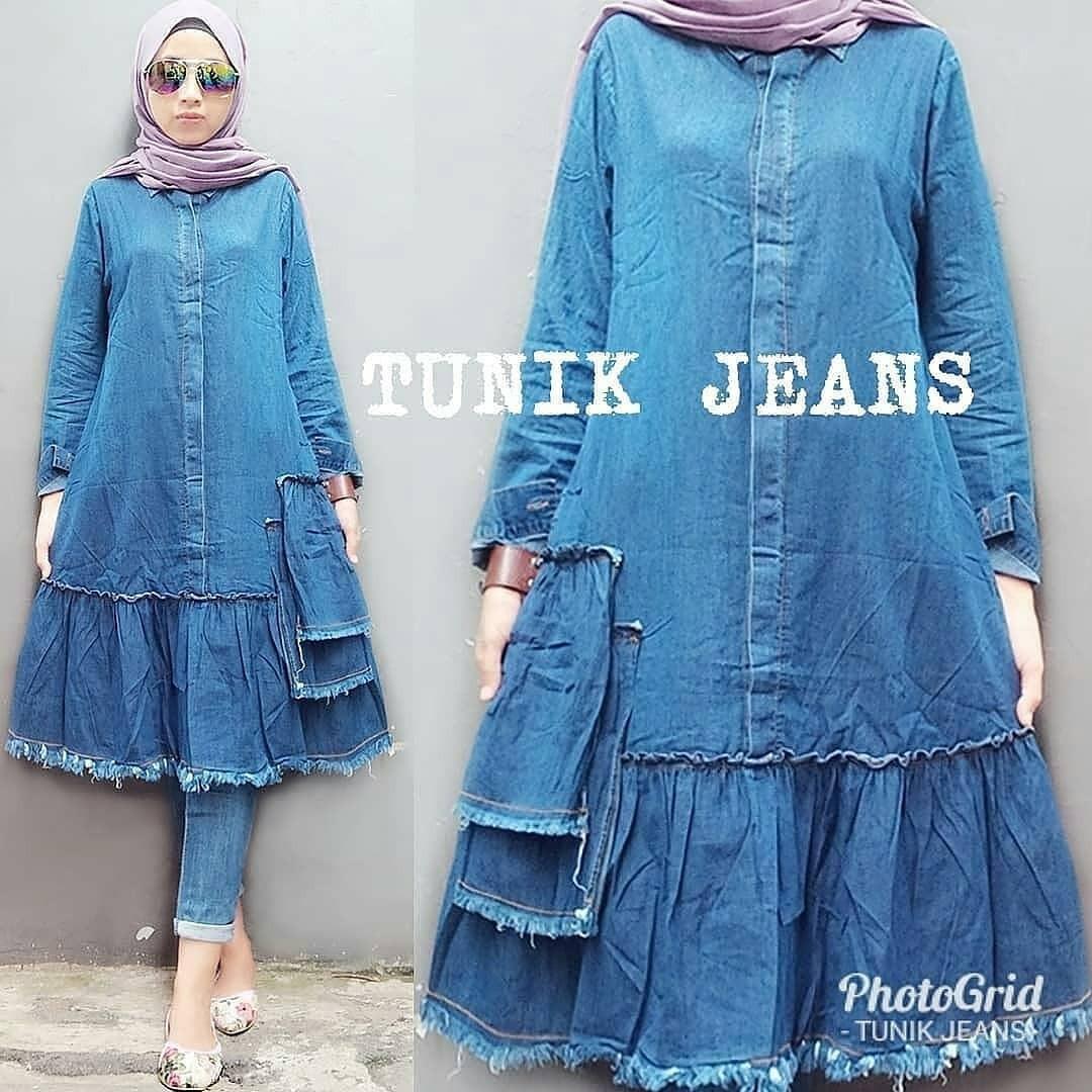 Atasan Baju Muslimah New Tunik Jeans Gamis Panjang Hijab Casual Pakaian Wanita Hijab Modern @rk