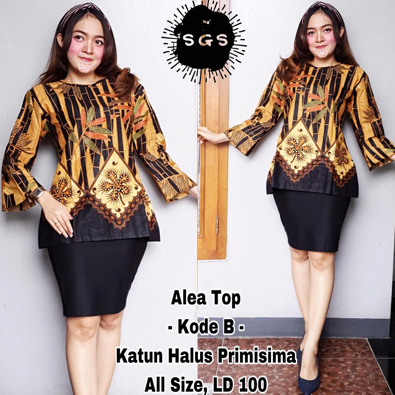 Atasan Blouse Batik Wanita - Blus Batik Kerja Lengan Panjang - Batik Premium Alea Top - Kode B